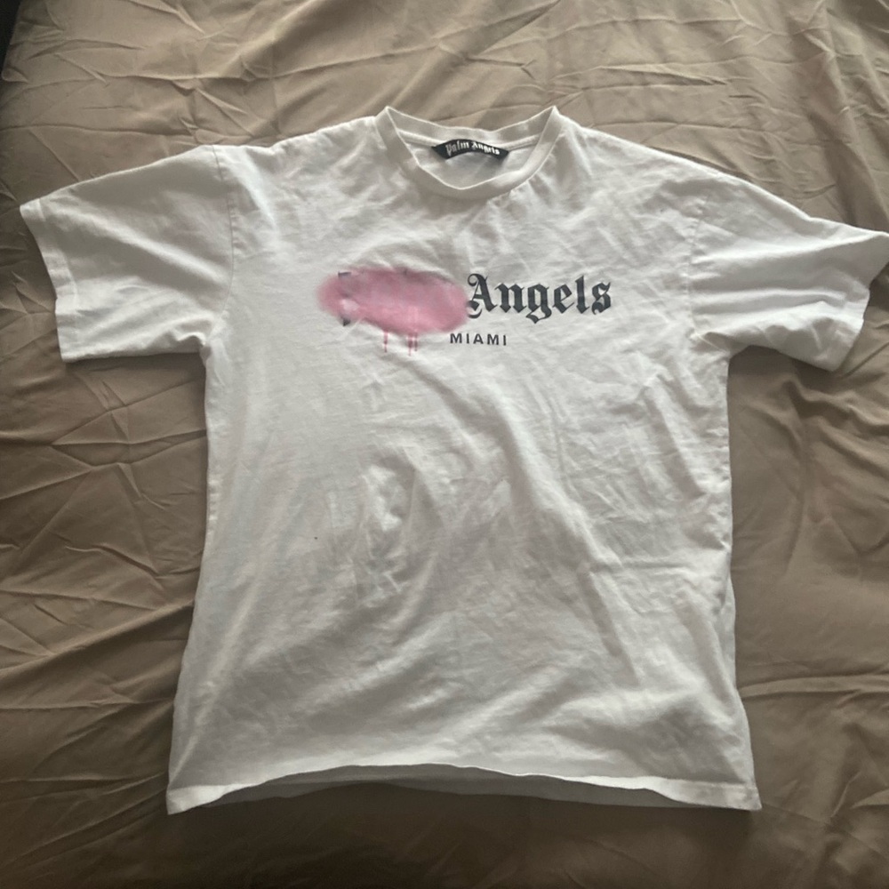Palm Angels White Tee with Pink Graphic